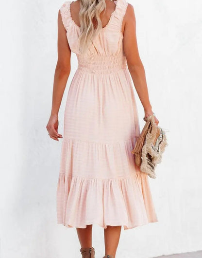 Apricot Smocked Midi Dress