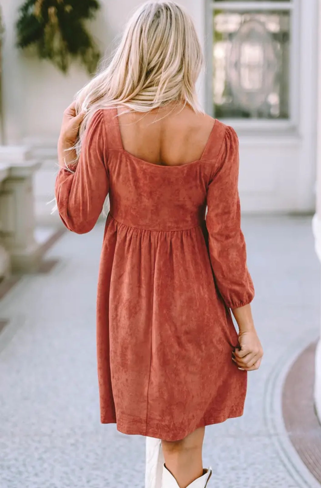 Suede Square Neck Dress