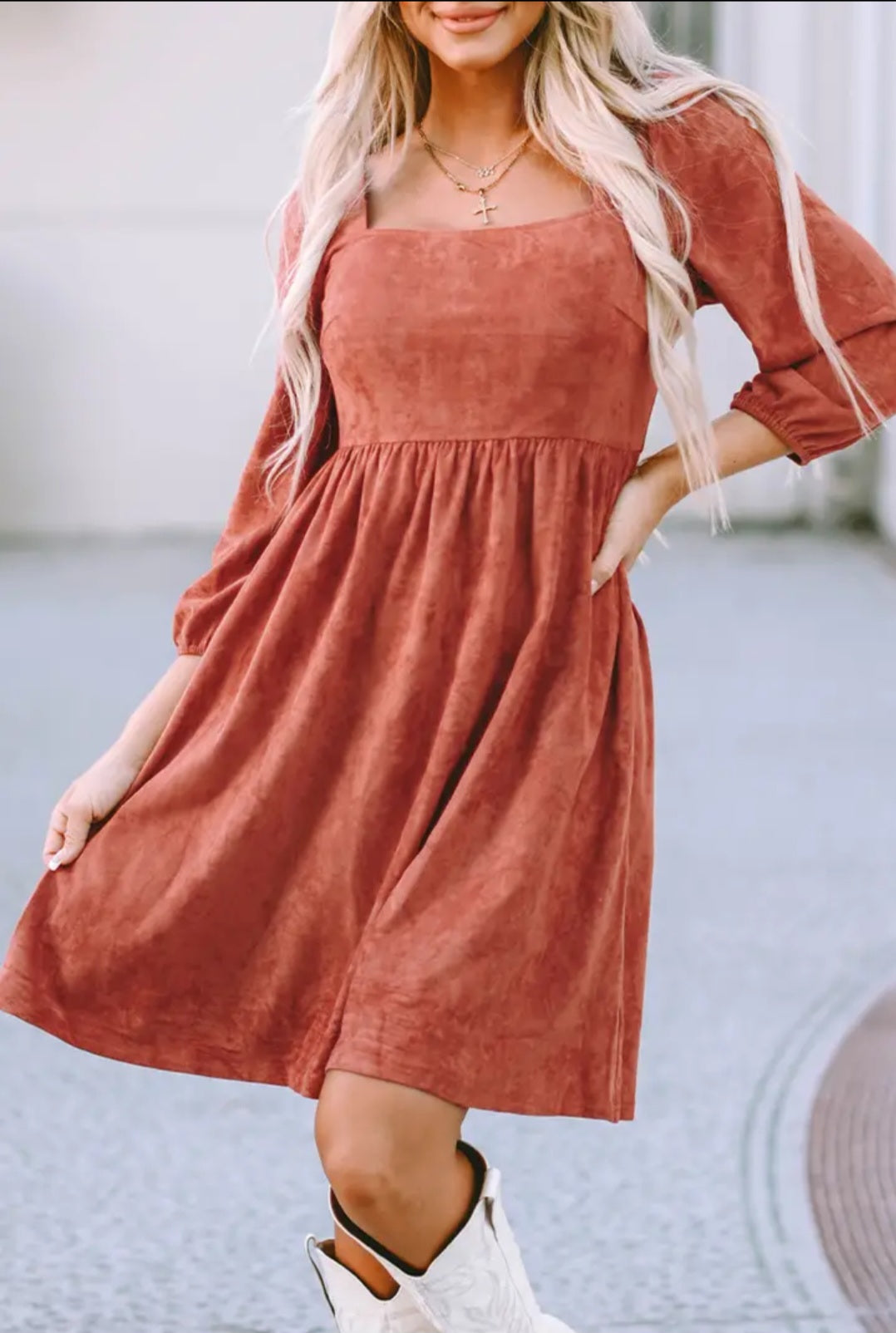 Suede Square Neck Dress